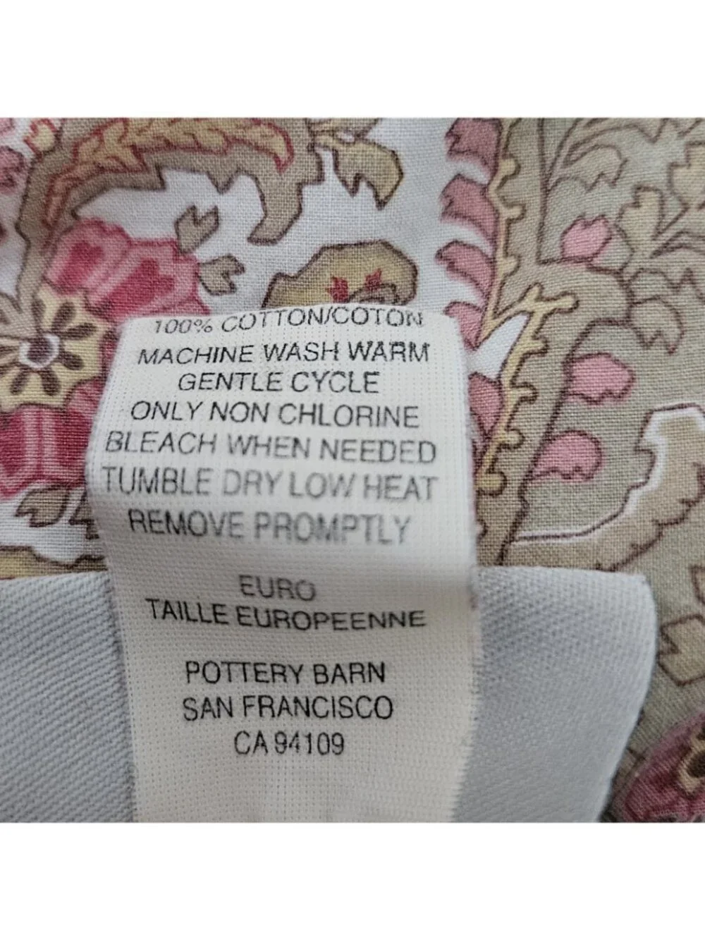 Pottery Barn Green & Pink Paisley Cotton Euro Pillow 30x30 Sham